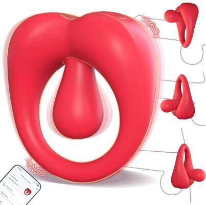 APP Control Vibrating Cock Ring with 360° Adjustable Tongue Clitoral Taint Testicle Stimulator Male Pleasure Penis Ring Vibrator